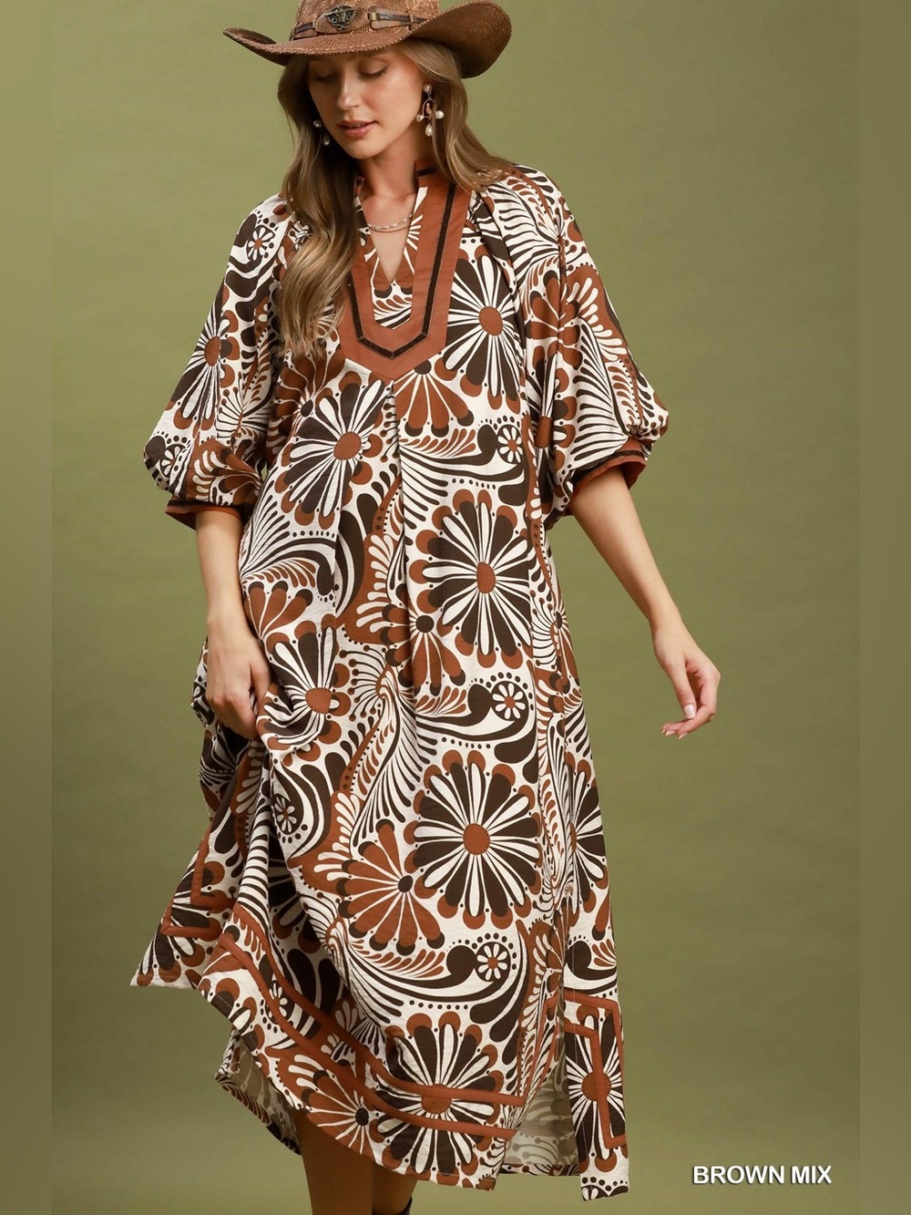 Umgee Abstract Print Pocketed Lined Midi Dress NWT S M L🛍️